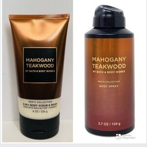 Bath & Body Works Mahogany Teakwood Duo Scrub & Wash and Body Spray Gift NWT